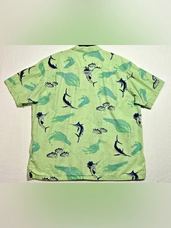 VTG Columbia PFG Men's Marlin Button Up Short Sleeve Fishing Lime Green Shirt XL - Picture 9 of 14